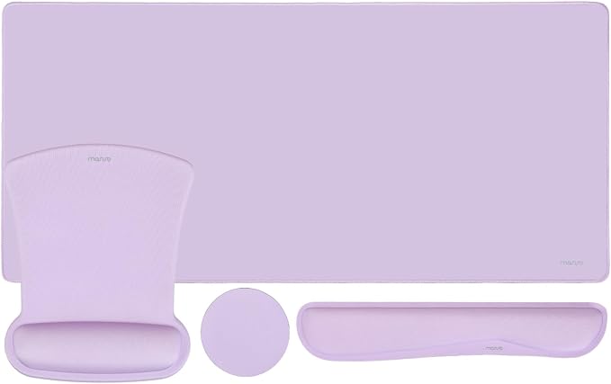 MOSISO Keyboard Mouse Pad Set, Large Gaming Mousepad&Keyboard Wrist Rest | Mouse Wrist Rest&Coaster, Ergonomic Non-Slip Mousepad&Easy Typing Cushion with Memory Foam for Home Office, Dusty Lilac