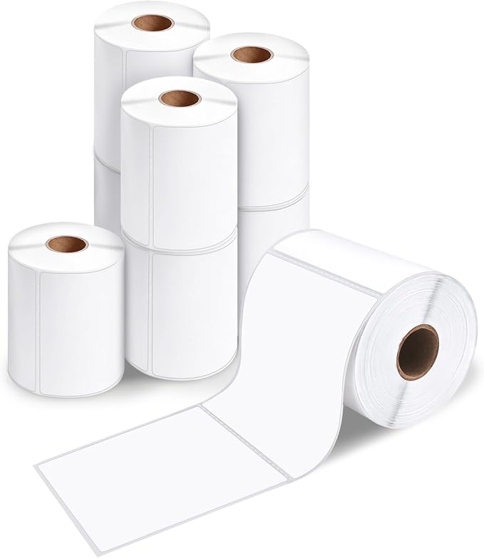 ESSENTIAL 4" x 4" White Direct Thermal Labels for Barcodes, Address | Permanent Adhesive, Shipping Labels, Compatible with Zebra, Rollo and Other Desktop Printers, 350 Labels of Roll, 8 Rolls