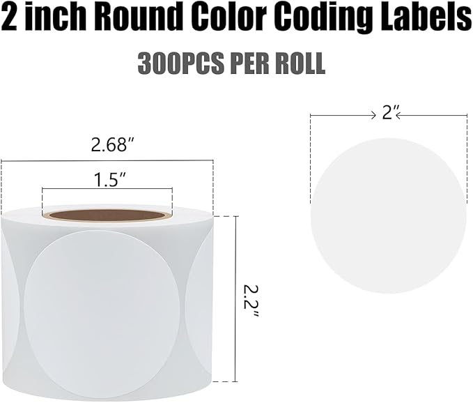 Hybsk White Color Coding Dot Labels Round Semi Gloss Paper Stickers Adhesive Label - DO NOT Support Printing(2 inch)