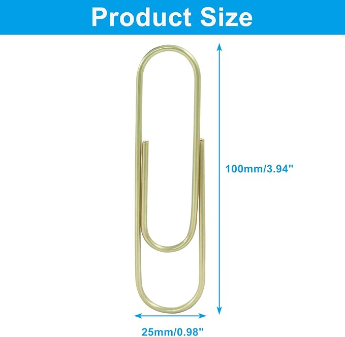 4 Inch Jumbo Paper Clips, Gold, 15Pcs | Coated Large Reusable Big Paperclips for Office, School, Home Document Organizing
