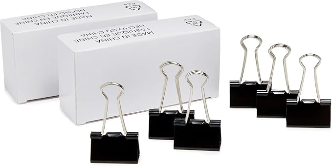 Amazon Basics Sturdy Binder Clips, Office Supplies, Medium 1.25 inches, Document Organizing, Sturdy Steel, Black, 24 Count (2 Pack of 12)