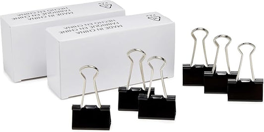 Amazon Basics Sturdy Binder Clips, Office Supplies, Medium 1.25 inches, Document Organizing, Sturdy Steel, Black, 24 Count (2 Pack of 12)