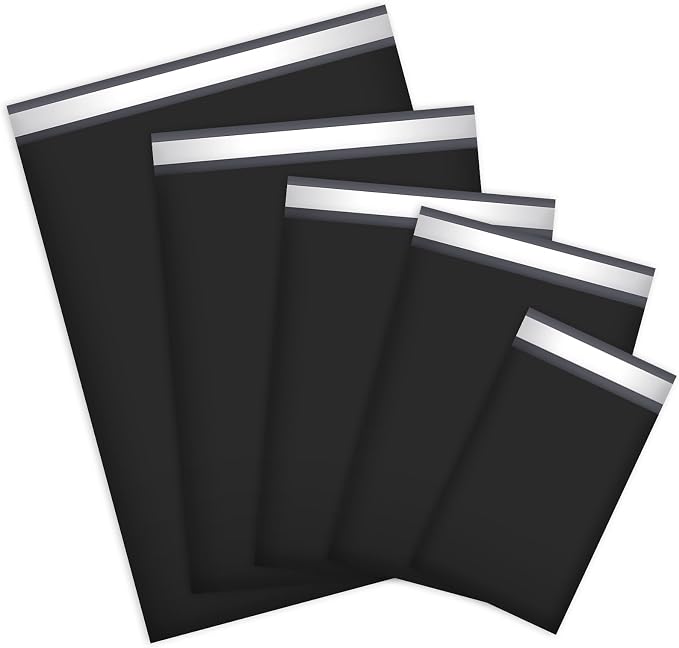 UCGOU 60 Pack Not Padded Black Poly Mailers Variety Pack, 6x9 Inch & 9x12 Inch & 10x13 Inch & 12x15.5 Inch & 14.5x19 Inch Mailing Bags, Self-sealing Adhesive Mailers Assorted Sizes for Small Business