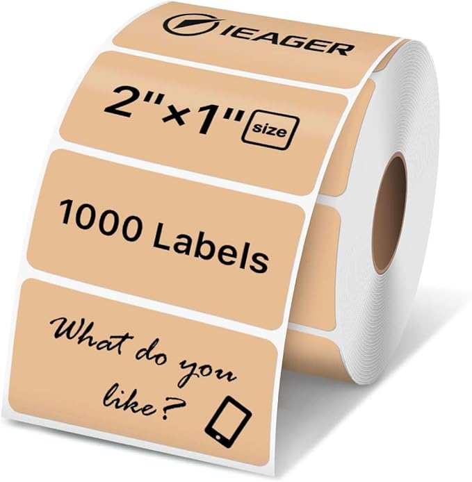 iEager 2x1 Inch Thermal Labels, Brown Rectangle Thermal Printer Stickers, Durable Shipping Label Printer Sticker for Barcode, Name, Address, 1000 Labels/Roll