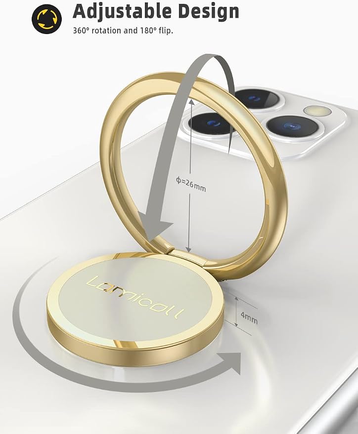 Lamicall Gold Phone Ring Stand, Universal Cell Phone Grip Cradle | Metal Grip Kickstand for iPhone 17 16 15 Pro Xs Max XR, Smartphone Finger Ring Holder, Cell Phone Accessories
