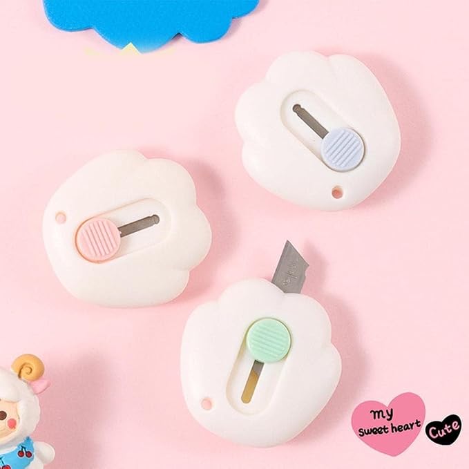 1Pc Pink Mini Box Cutter Cat Paw Shaped Utility Knives Retractable Letter Opener Envelope Slitter with Key Chain Hole Portable Carton Paper Cutter Letter Openers,Office Supplies