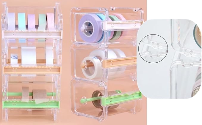 Leoyoubei Transparent Desktop Tape Machine, Mini Tape Storage Box, Double Zigzag Office/School/Family Tape Separator (Green)