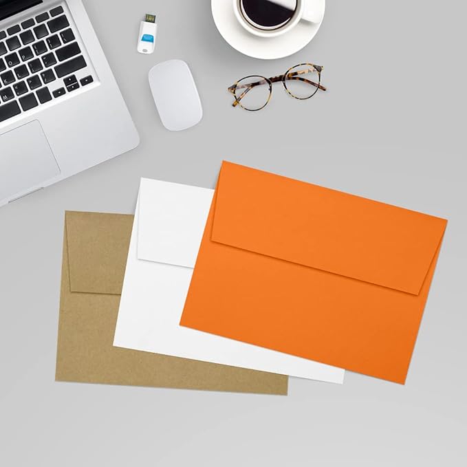 LUXPaper A7 Invitation Envelopes | Peel & Press | 5 1/4" x 7 1/4" | Mandarin Orange | 80lb. Text | 1,000 Qty