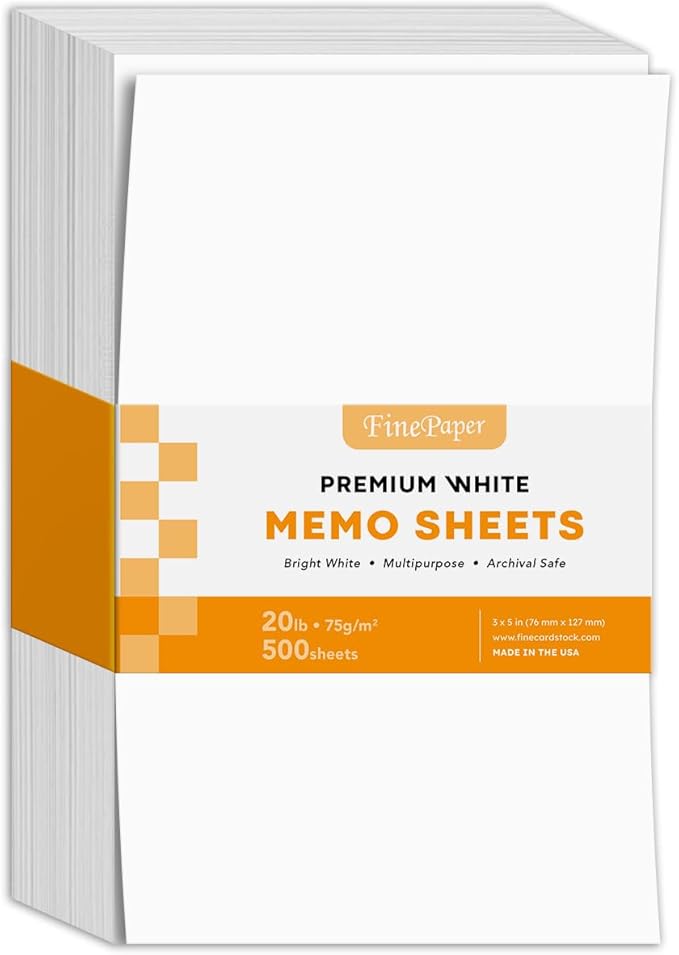 White Memo Sheets, 20lb Paper, 500 Sheets Per Pack (3 x 5)