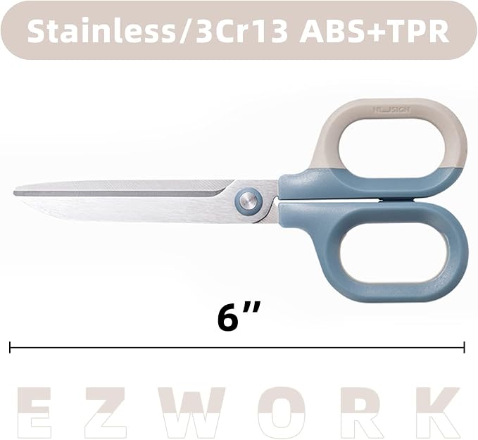 Multipurpose Scissors, Comfort-Grip Handles Sharp Scissors for Office Home School Craft Sewing Fabric Supplies (6", Blue)