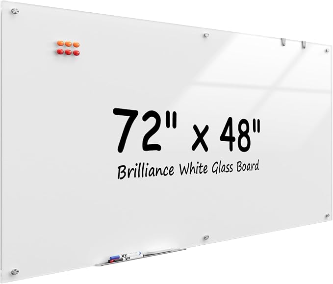 MaxGear 72" x 48" Glass Whiteboard Wall Mounted for Office Home Classroom | Magnetic Glass Dry Erase Board, Tempered Glass, Steel Backed, Non-Porous Surface, Frameless Design, Hardware Included