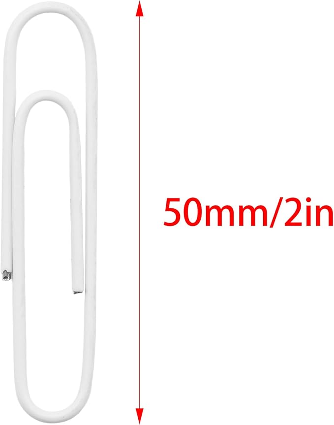 100 Pcs White Paper Clips, 2 Inch (50mm) Colorful Paperclips | Vinyl Coated, Colored Jumbo Paper Clips, Rust Proof, for Office, School, DIY, Bookmarks and Document Organization