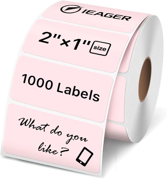 iEager 2x1 Inch Thermal Labels, Pink Rectangle Thermal Printer Stickers, Durable Shipping Label Printer Sticker for Barcode, Name, Address, 1000 Labels/Roll