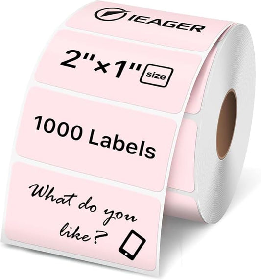 iEager 2x1 Inch Thermal Labels, Pink Rectangle Thermal Printer Stickers, Durable Shipping Label Printer Sticker for Barcode, Name, Address, 1000 Labels/Roll