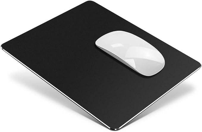 Metal Aluminum Mouse Pad, Office and Gaming Thin Hard Mouse Mat Double Sided Waterproof Fast and Accurate Control Mousepad for Laptop, Computer and PC,9.45 X 7.87 Inch,Black