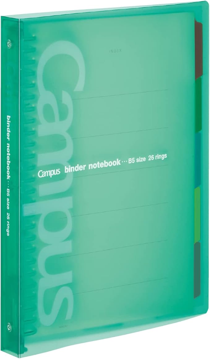 Kokuyo Campus Slide Binder with 5 Tab Dividers, Middle Type, B5, 26 Holes, Up to 100 Sheets, Green, Japan Import (RU-P333NG)