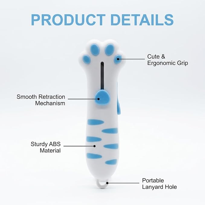 Cat Paw Box Cutter Cute Retractable Cat Box Cutter with Safety Lock | Mini Utility Knife with Ergonomic Paw Handle, Stainless Steel Blade for Opening Packages, Cardboard, Cartons & Tape