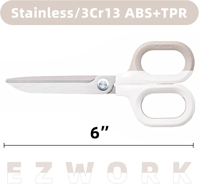 Multipurpose Scissors, Comfort-Grip Handles Sharp Scissors for Office Home School Craft Sewing Fabric Supplies (6", White)