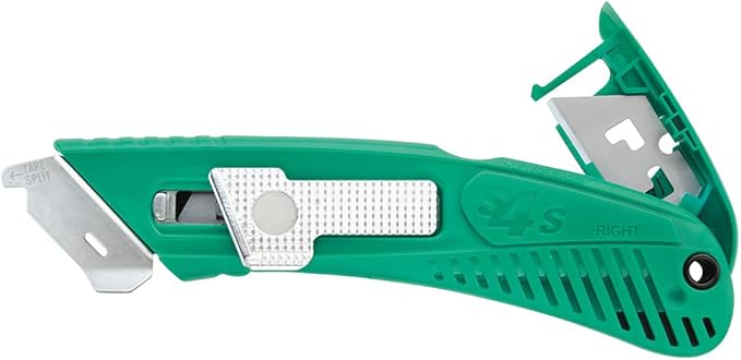 Pacific Handy Cutter S4SR Self-Retracting Safety Cutter with Fixed Metal Guard, Bladeless Tape Splitter, Steel Guard for Safety and Damage Protection, for Warehouse and In-Store Cutting, green