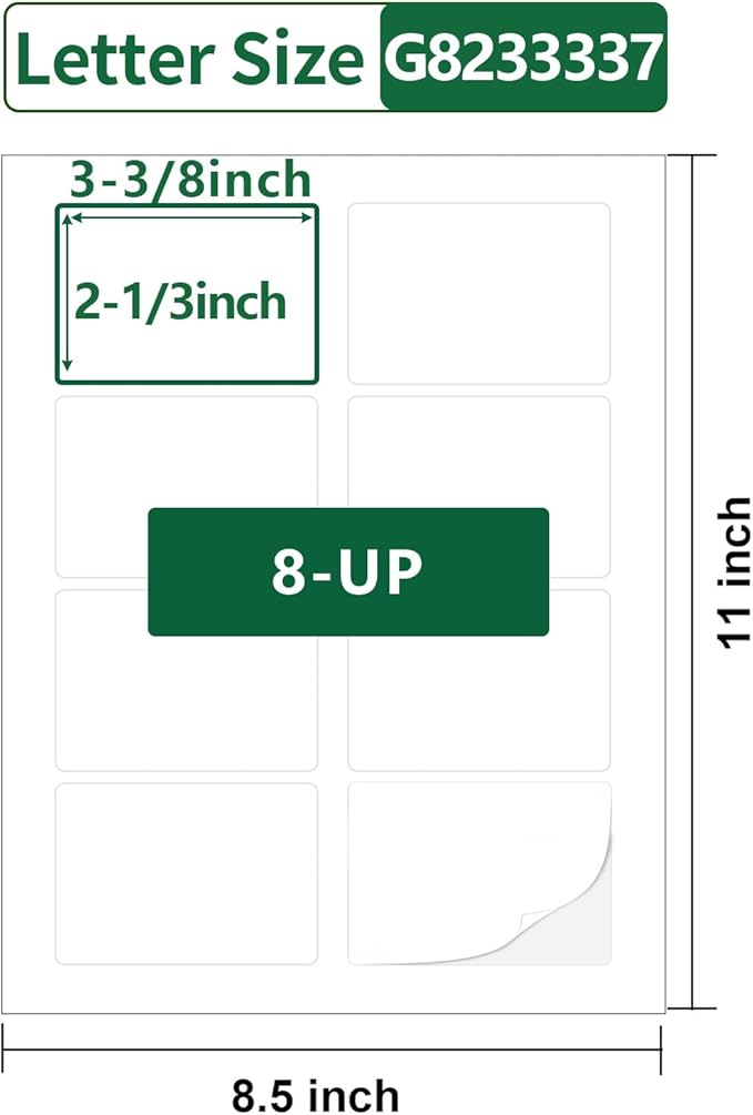 2-1/3”×3-3/8”Printable Name Tags Self Adhesive,2-1/3×3-3/8 White Matte Shipping Label Stickers for Laser/Inkjet Printer,Large Moving Sticker Paper,40 Sheets,320 Blank Labels in Total