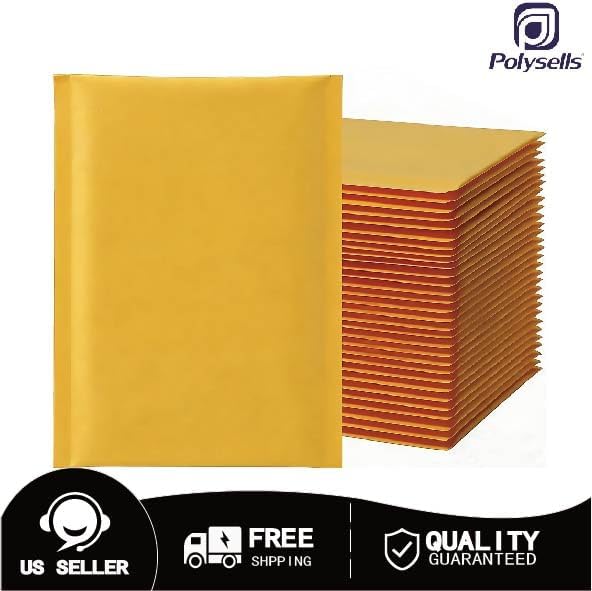 POLYSELLS #0 6x9 Kraft Bubble Mailers 300 Pack - Padded Envelopes for Shipping Small Business Supplies - Self Seal Cushioned Mailing Envelopes for Jewelry, Cosmetics, Photos - Gold Kraft Paper