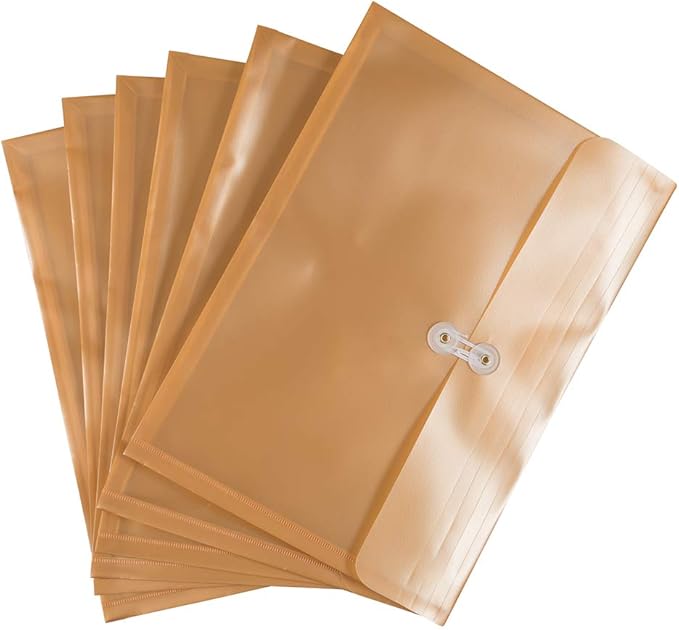 JAM PAPER Plastic Envelopes with Button & String Tie Closure - Legal Booklet - 9 3/4 x 14 1/2 - Gold - 12/Pack