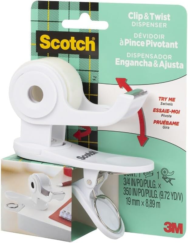 Scotch Desktop Tape Dispenser, White, Great for Gift Wrapping, 1 Dispenser (C19-CLIP-W-CCW)