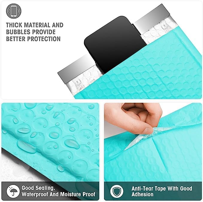 Metronic Bubble Mailer 6X10 Inch Teal 500 Pack, Waterproof Padded Envelopes,Self-Seal Small Bubble Mailers Cushioning Bubble Envelopes for Shipping,Jewelry Makeup Supplies, Packaging Bulk