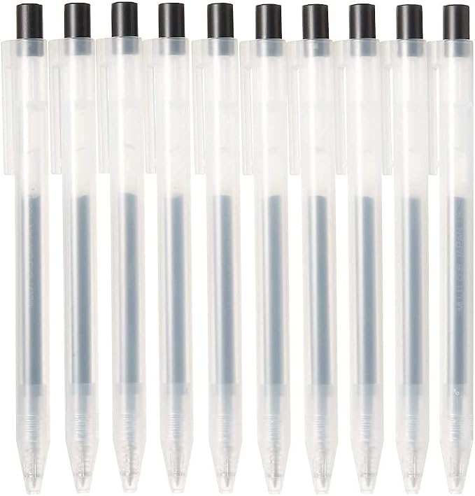 Muji Smooth Gel Ink Ballpoint Pen Knock Type 10-Pieces Set, 0.5 mm Nib Size, Black