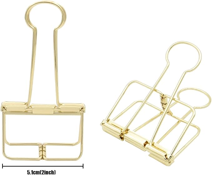 Extra Large Binder Clips 2 Inch, Big Paper Clamps Gold for Office School Supplies (15Pcs)