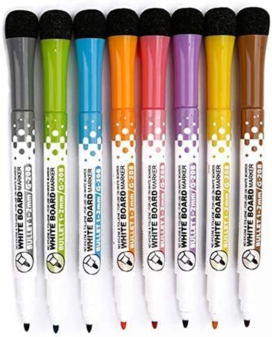 YES4QUALITY Dry Erase Markers for Whiteboard w/Eraser Caps (8 Pack), Magnetic White Board Marker Set for Kids, Ultra-Fine Tip, Assorted Colors & Low-Odor, Use for Office, Classroom & Home