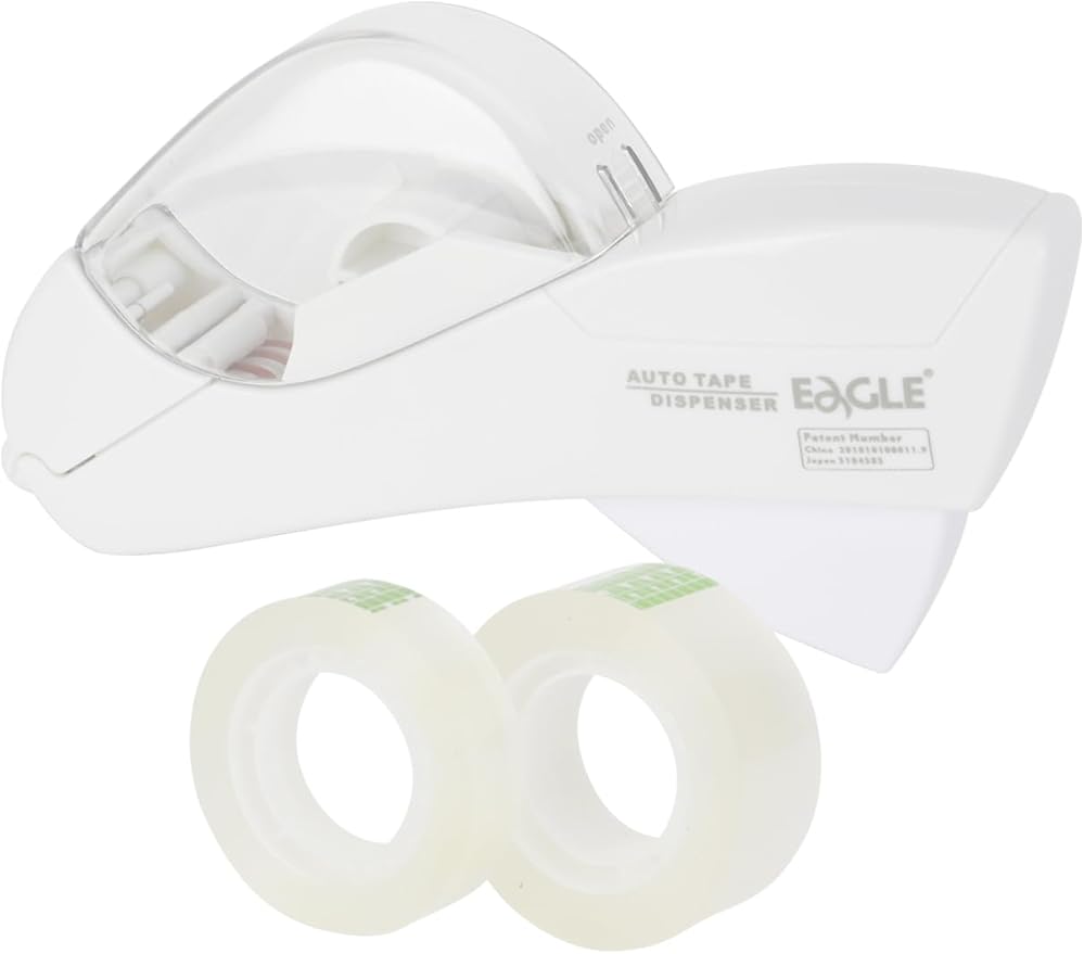 Eagle Automatic Tape Dispenser, Handheld & Portable Design, Office Tape Gun, One-Handed Operation with Safety Blade for Office, Home, DIY or Packaging (Includes 2 Free Tapes)(Snowy White)