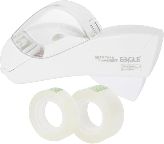 Eagle Automatic Tape Dispenser, Handheld & Portable Design, Office Tape Gun, One-Handed Operation with Safety Blade for Office, Home, DIY or Packaging (Includes 2 Free Tapes)(Snowy White)