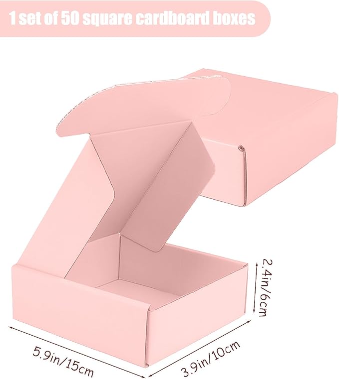 Small Shipping Boxes, 50 Pack Cardboard Box Corrugated Mailer Boxes Small Corrugated Boxes For Shipping Packaging Craft Gifts Giving Products, 6 x 4 x 1.6 Inches (Light Pink)