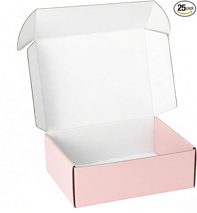 25 Pack 12"x9"x4" inch Shipping Boxes Pink Corrugated Cardboard Box for Small Business, Mailer, Shipping, and Packing