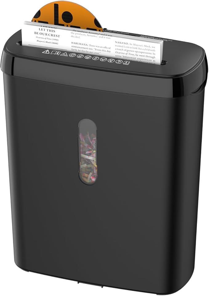 Paper Shredder for Home，10-Sheet Strip Cut,12 L Basket,P-2 Security Level,Shred CD & Credit Card Shredders for Home Use