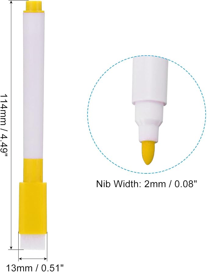PATIKIL Dry Erase Marker Pens Yellow Ink Point with Eraser Cap 30Pcs | Marker Pens with Eraser Cap for Office Home Classroom, White Pen Rod