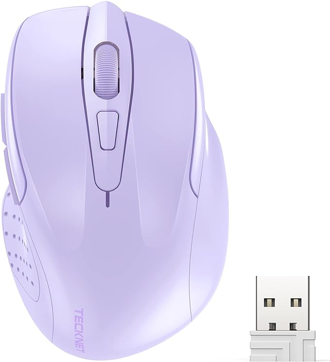 TECKNET Wireless Mouse, 2.4G Ergonomic Optical Mouse, Computer Mouse for Laptop, PC, Computer, Chromebook, Notebook, 6 Buttons, 24 Months Battery Life, 2600 DPI, 5 Adjustment Levels - Lavender
