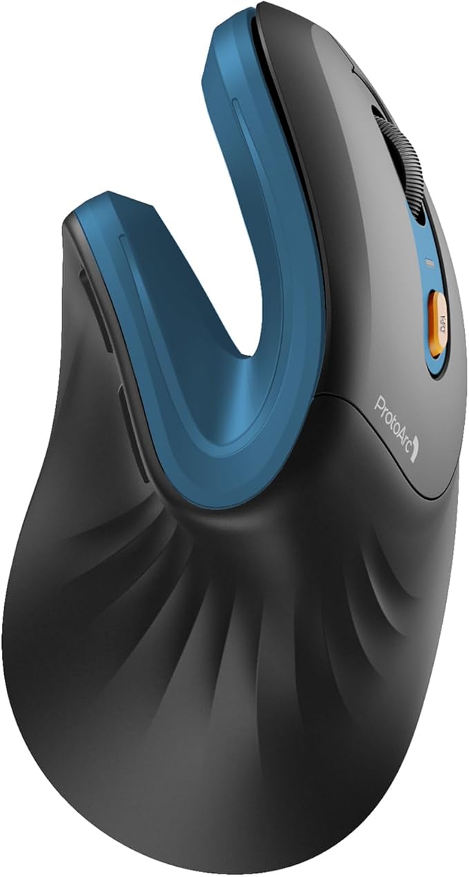 ProtoArc EM11 NL Wireless Ergonomic Mouse, Rechargeable Vertical Mouse | 58° vertical design supports a natural wrist posture, connect 3 devices via Bluetooth/2.4G USB-A, 500mAh USB-C rechargeable.