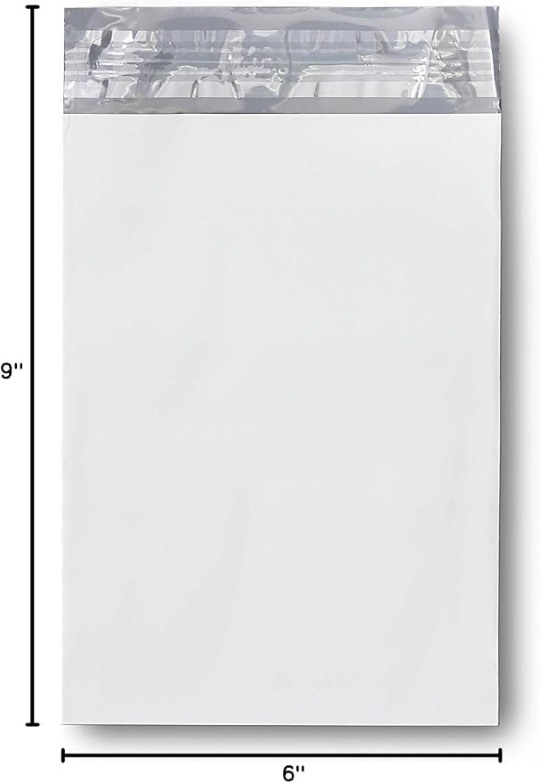 Poly Mailers Envelope Shipping Bags, 6" x 9", White, 100 Count (Pack of 1) | Small shipping bags for clothing accessories and mailing envelopes for packing fabric items and apparel.