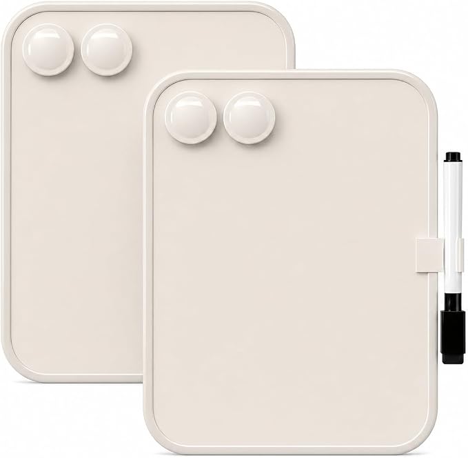 2 Pack Magnetic Dry Erase Board 6" x 8", Mini Whiteboard with Marker, Magnets & Pen Holder, Small Magnetic Whiteboard for Fridge, Locker, Office Desk, Kitchen, School & Home Organization(White)