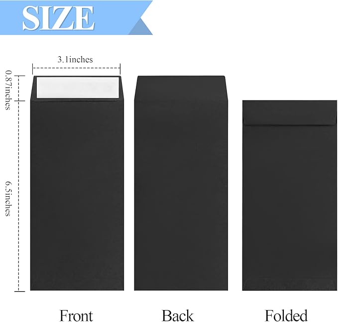 BONUS++ Envelope Set - 120 Envelopes for Cash, Checks, & Tickets; 80GSM, 3.2x6.6 inch Black Envelopes - Perfect for Cash Challenge Savers