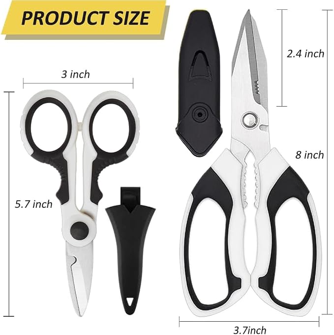 Scissors Heavy Duty Set, Ultra Sharp Stainless Steel Shears with Protective Cover, Easy Cutting Cardboard, Wires, Fabric, Leather, Iron Mesh (White)