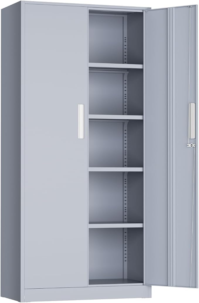 Metal Storage Cabinet, 72" Locking Steel Cabinets with 2 Door and 4 Adjustable Shelves, Tall Metal Cabinet for Home Office, Garage, Warehouse,(Cement)