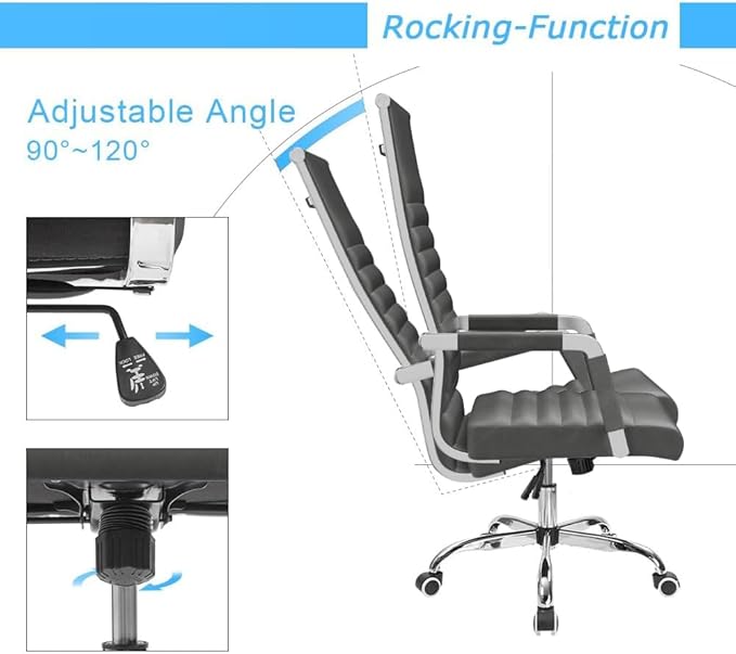 Furmax Ribbed Office Chair High Back PU Leather Executive Conference Chair Adjustable Swivel Chair with Arms (Bicolor Vintage Grey)