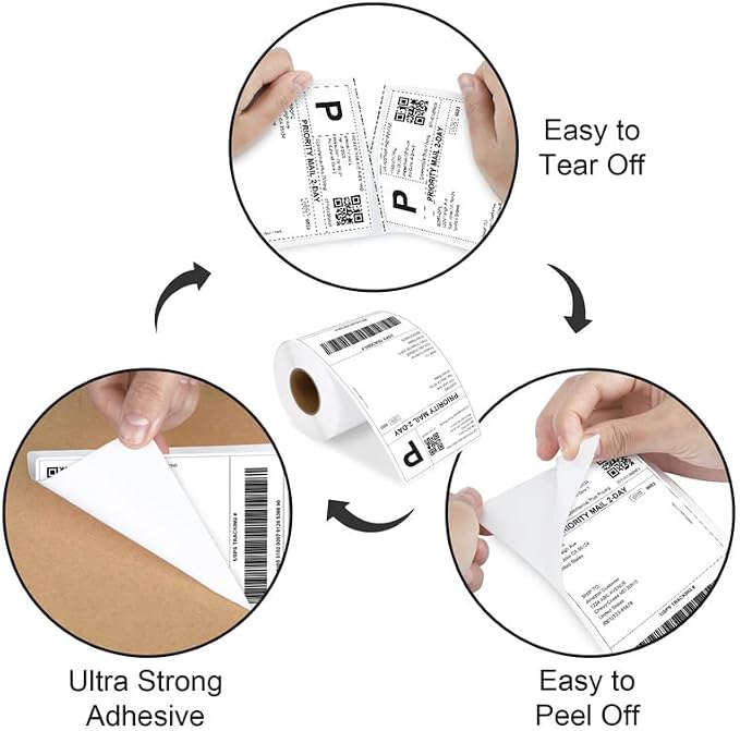 4x6 Direct Thermal Labels with 220 Labels/Roll - Premium Adhesive & Perforated, Water & Grease Resistant Labels Compatible with Rollo, Label Printer