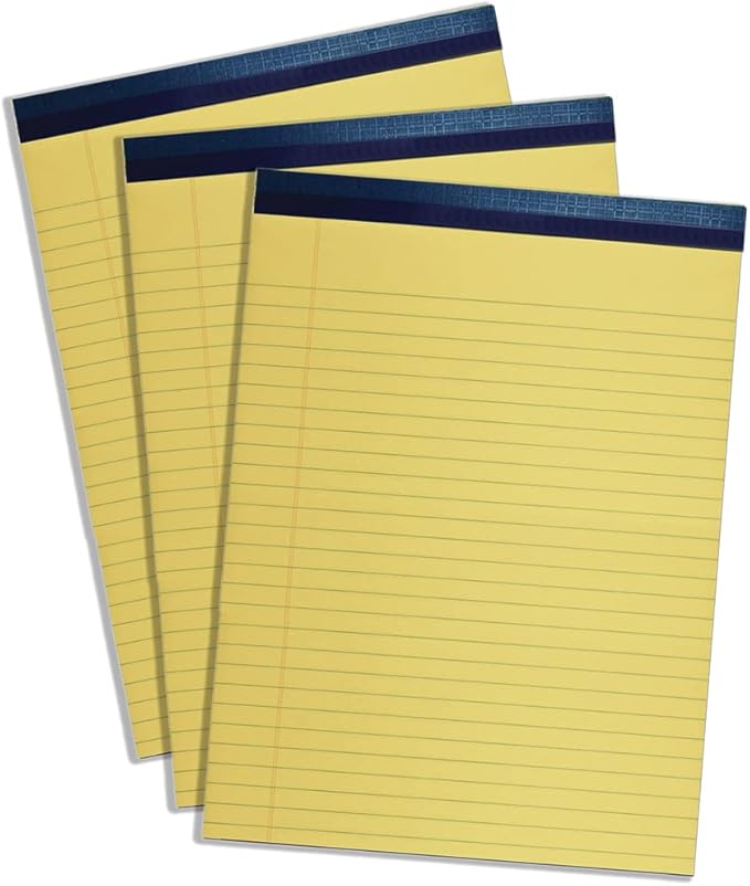 Top Flight Legal Pad, 8.5 x 11.75 Inches, 0.375 Inch Rule, Canary, 50 Sheets per Pad, 3 Pads per Pack (4513108)