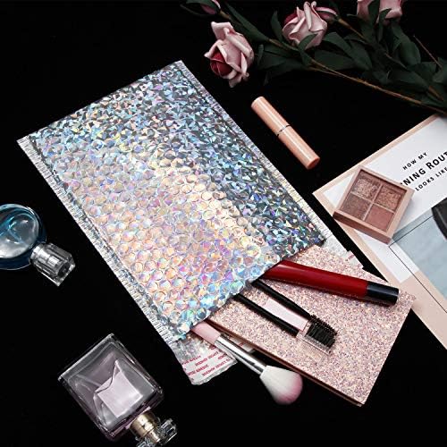 Outus 30 Pcs 7 x 11 Inch Holographic Bubble Mailers Waterproof Padded Shipping Envelopes Cute Bubble Padded Self Sealing Cushion Envelopes for Mailing Shipping Packing