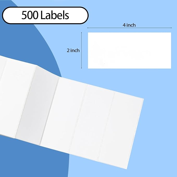 L LIKED 4" X 2" Fanfold Direct Thermal Labels - 500 Total UPC and Shipping Labels Permanent Adhesive Compatible with Zebra, Munbyn, and Rollo Thermal Printers