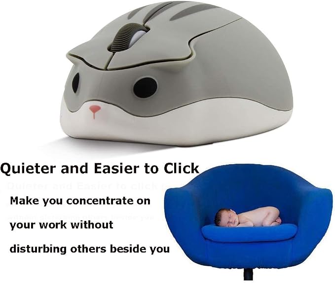 2.4GHz Wireless Mouse Cute Hamster Shape Less Noice Portable Mobile Optical 1200DPI USB Mice Cordless Mouse for PC Laptop Computer Notebook MacBook Kids Girl Men Women Mom Dad Gift (Gray)